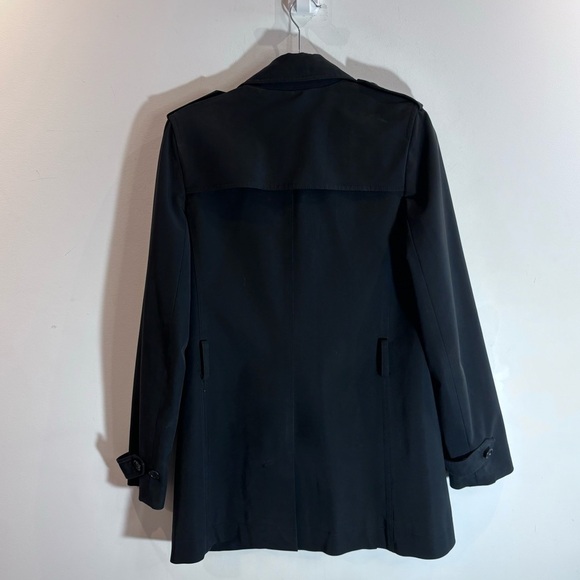 THEORY Sz M Canvas Pointy Lapel Double Breasted Lined Pockets Trench Coat Jacket - Picture 8 of 12